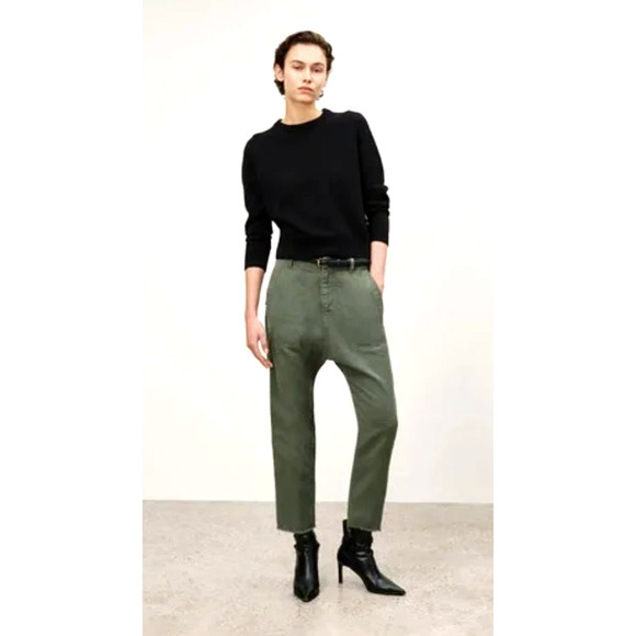 Nili Lotan 6 Slouchy Luna Pant $395 Cropped Drop Crotch Cotton Army Green - Picture 8 of 10